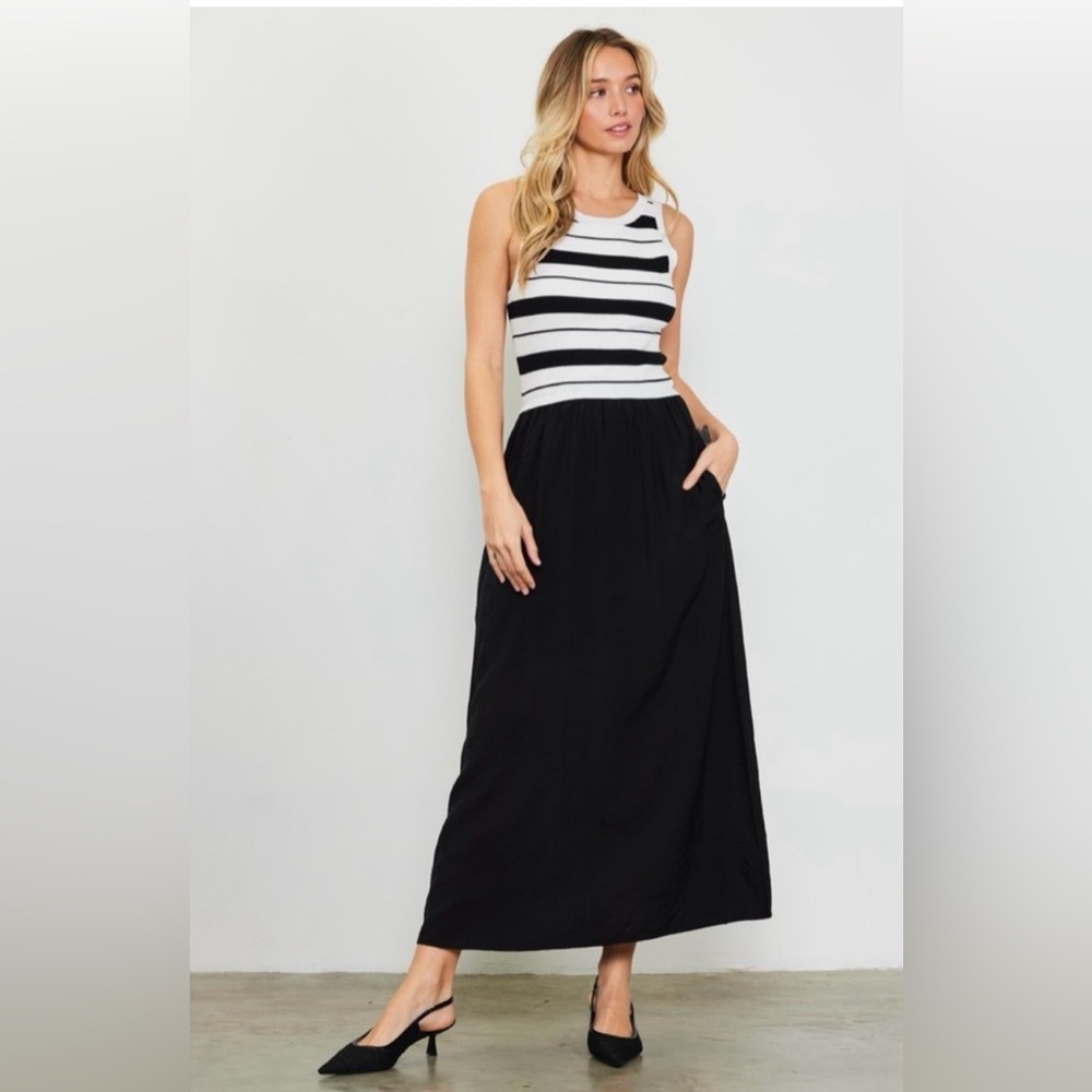 NWT Skies are Blue color block| striped viscose blend silky maxi dress size S